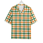 White Orange And Green Plaid Print Rayon Hawaiian Shirt