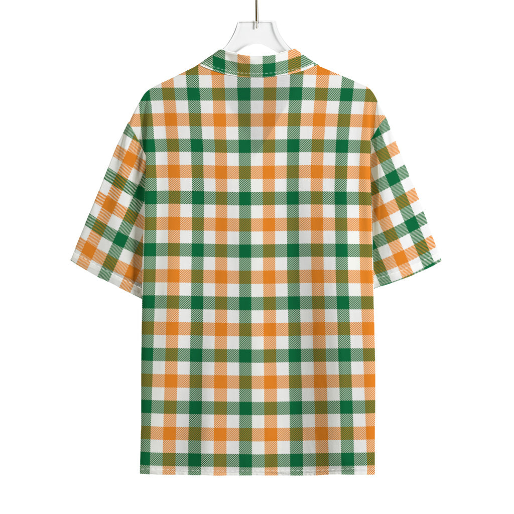 White Orange And Green Plaid Print Rayon Hawaiian Shirt