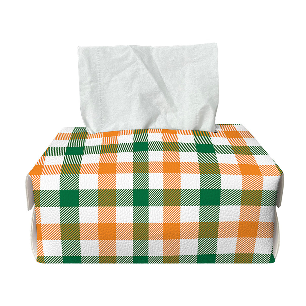 White Orange And Green Plaid Print Rectangle Tissue Box Cover