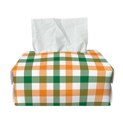 White Orange And Green Plaid Print Rectangle Tissue Box Cover