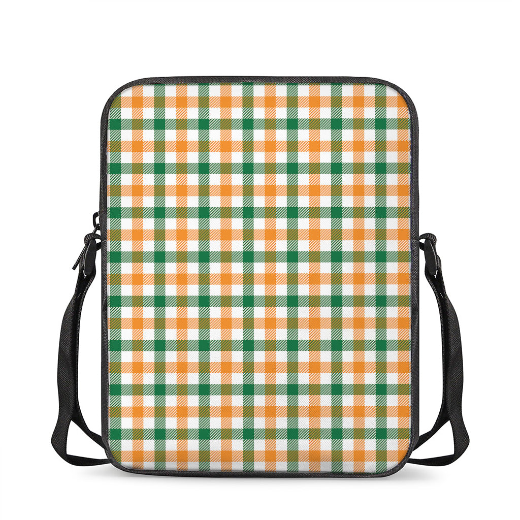 White Orange And Green Plaid Print Rectangular Crossbody Bag