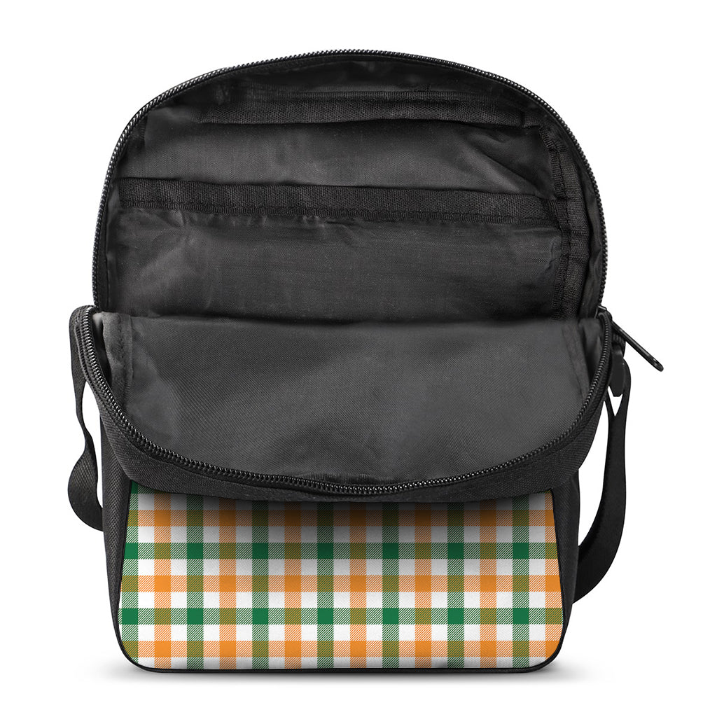 White Orange And Green Plaid Print Rectangular Crossbody Bag