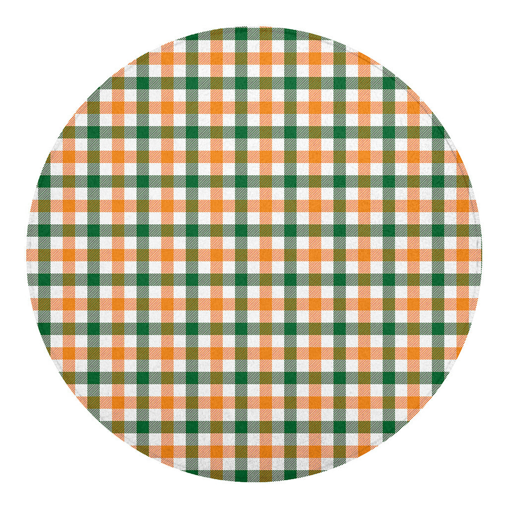 White Orange And Green Plaid Print Round Blanket