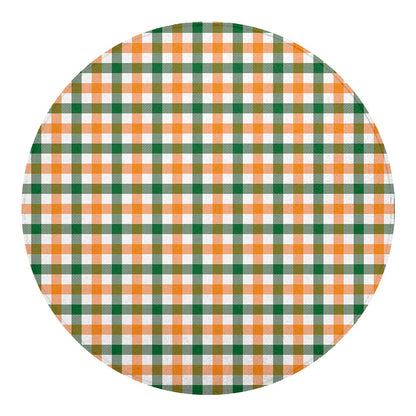 White Orange And Green Plaid Print Round Blanket