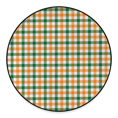 White Orange And Green Plaid Print Round Floor Mat
