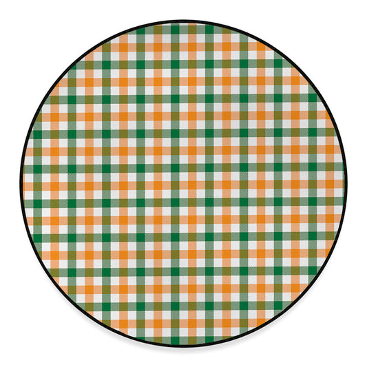 White Orange And Green Plaid Print Round Floor Mat