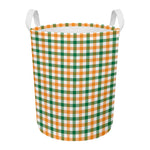 White Orange And Green Plaid Print Round Laundry Basket