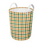 White Orange And Green Plaid Print Round Laundry Basket