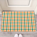 White Orange And Green Plaid Print Rubber Doormat