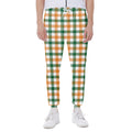 White Orange And Green Plaid Print Joggers