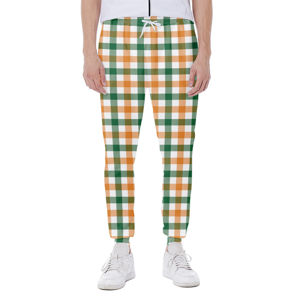 White Orange And Green Plaid Print Scuba Joggers