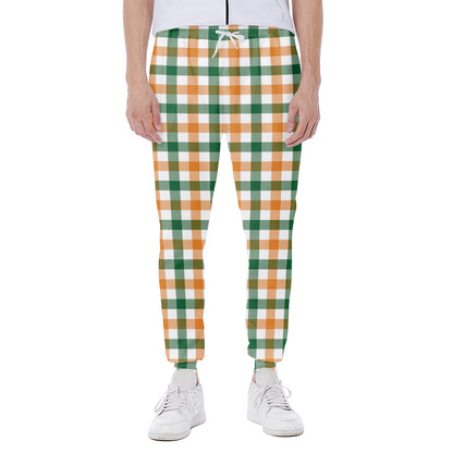 White Orange And Green Plaid Print Scuba Joggers