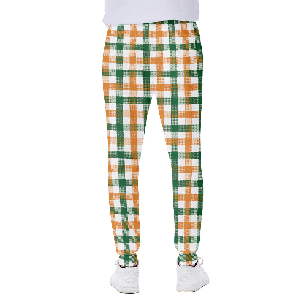 White Orange And Green Plaid Print Scuba Joggers
