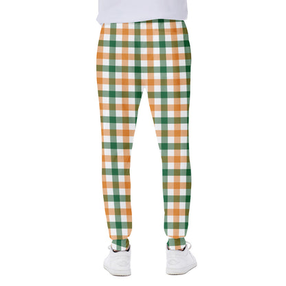 White Orange And Green Plaid Print Scuba Joggers