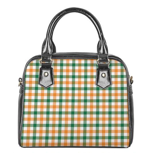 White Orange And Green Plaid Print Shoulder Handbag