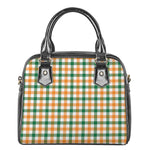 White Orange And Green Plaid Print Shoulder Handbag