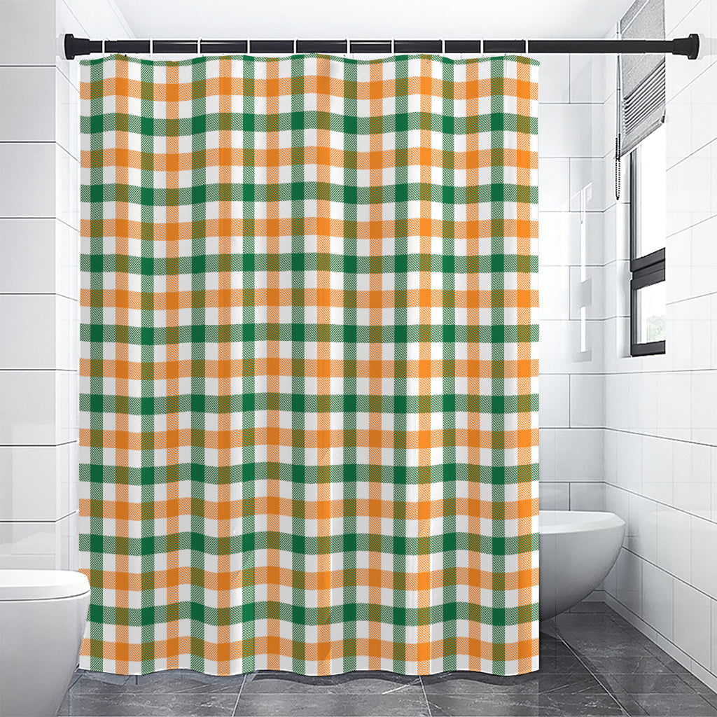 White Orange And Green Plaid Print Shower Curtain