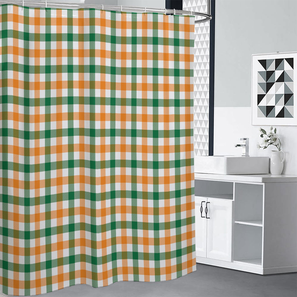 White Orange And Green Plaid Print Shower Curtain