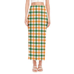 White Orange And Green Plaid Print Side Slit Maxi Skirt