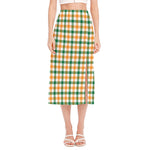 White Orange And Green Plaid Print Side Slit Midi Skirt