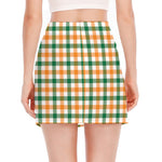 White Orange And Green Plaid Print Side Slit Mini Skirt