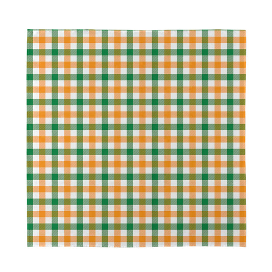 White Orange And Green Plaid Print Silk Bandana