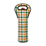 White Orange And Green Plaid Print Single Neoprene Wine Tote