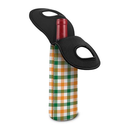 White Orange And Green Plaid Print Single Neoprene Wine Tote