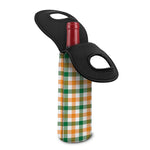 White Orange And Green Plaid Print Single Neoprene Wine Tote