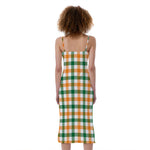 White Orange And Green Plaid Print Slim Fit Midi Cami Dress