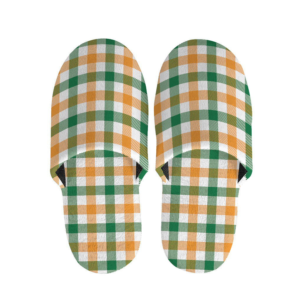 White Orange And Green Plaid Print Slippers