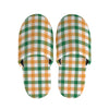 White Orange And Green Plaid Print Slippers