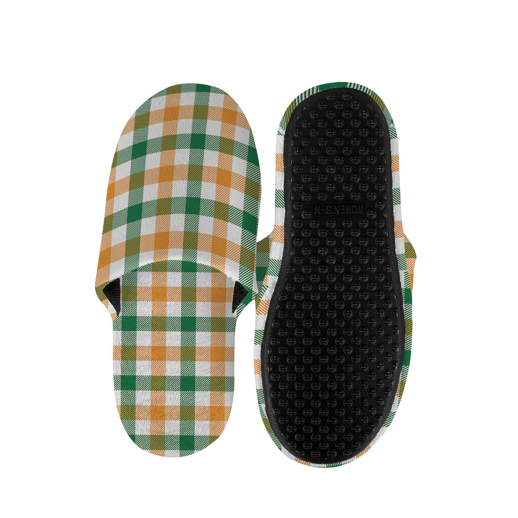 White Orange And Green Plaid Print Slippers