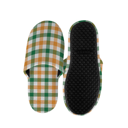 White Orange And Green Plaid Print Slippers