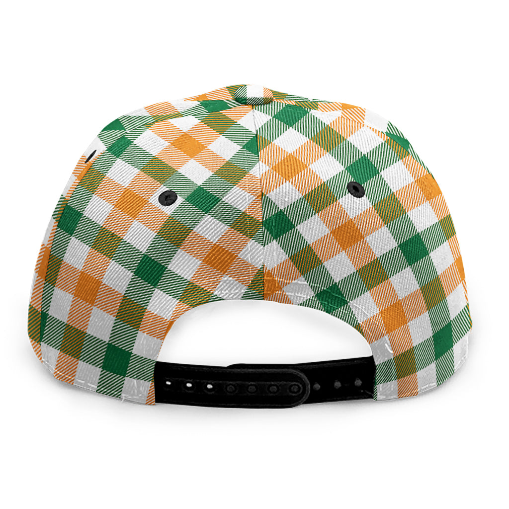 White Orange And Green Plaid Print Snapback Cap
