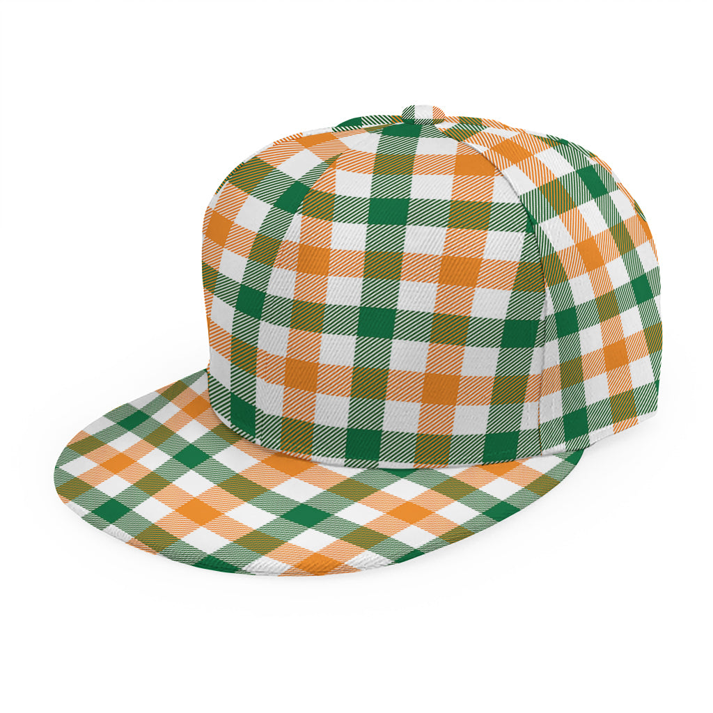 White Orange And Green Plaid Print Snapback Cap