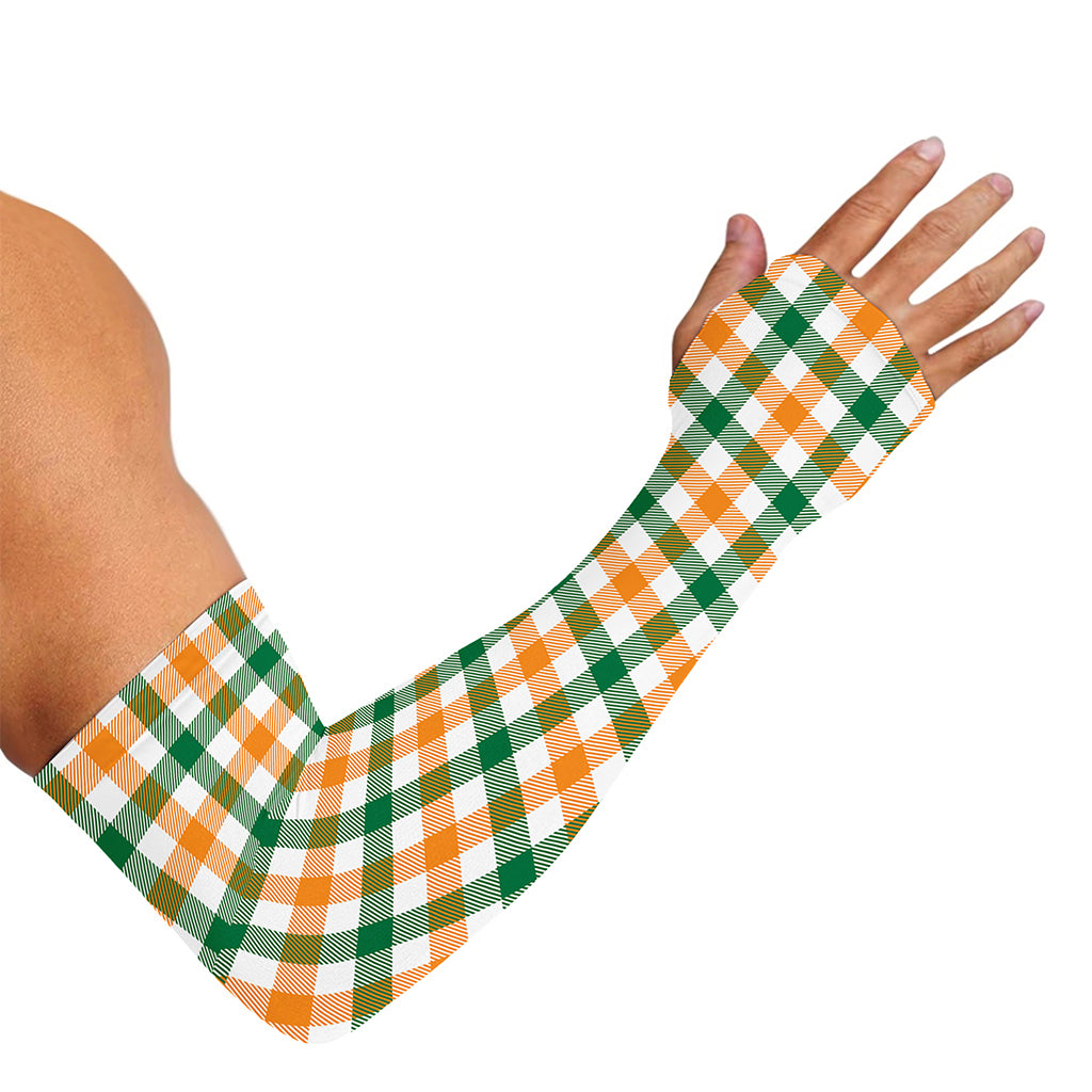 White Orange And Green Plaid Print Sun Protection Arm Sleeves