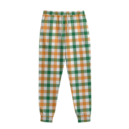 White Orange And Green Plaid Print Sweatpants