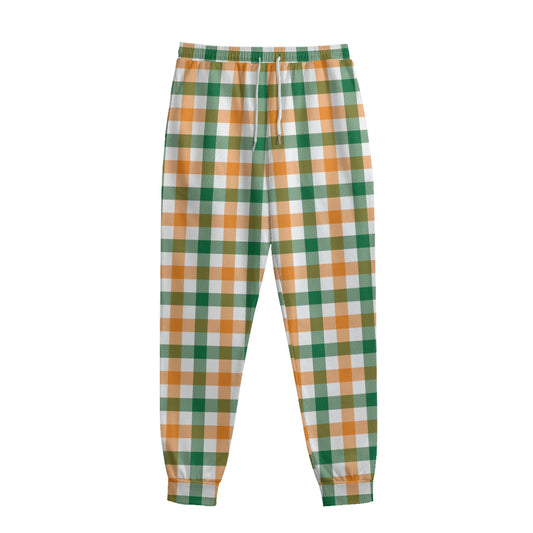 White Orange And Green Plaid Print Sweatpants