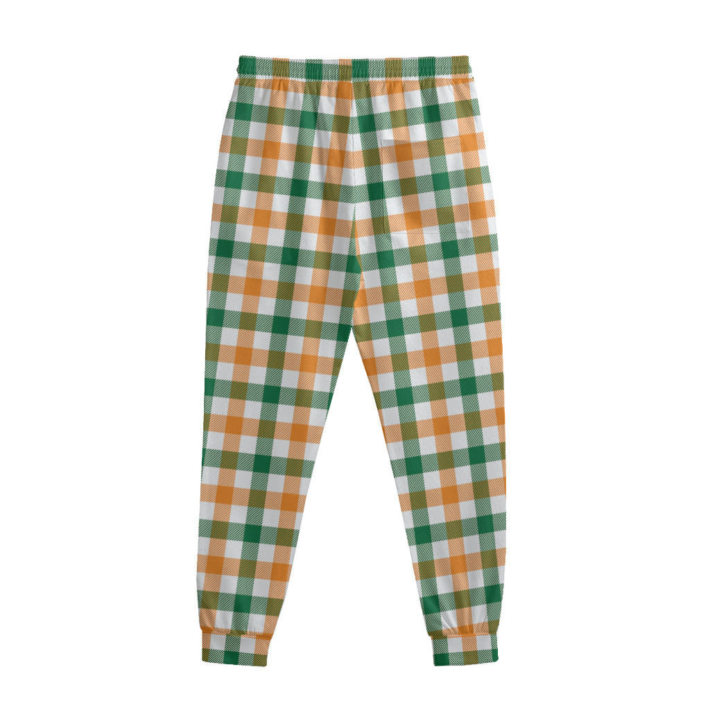 White Orange And Green Plaid Print Sweatpants