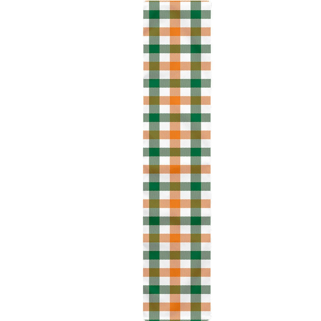 White Orange And Green Plaid Print Table Runner