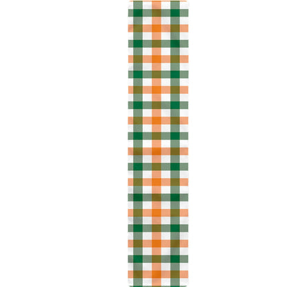 White Orange And Green Plaid Print Table Runner