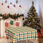 White Orange And Green Plaid Print Tablecloth