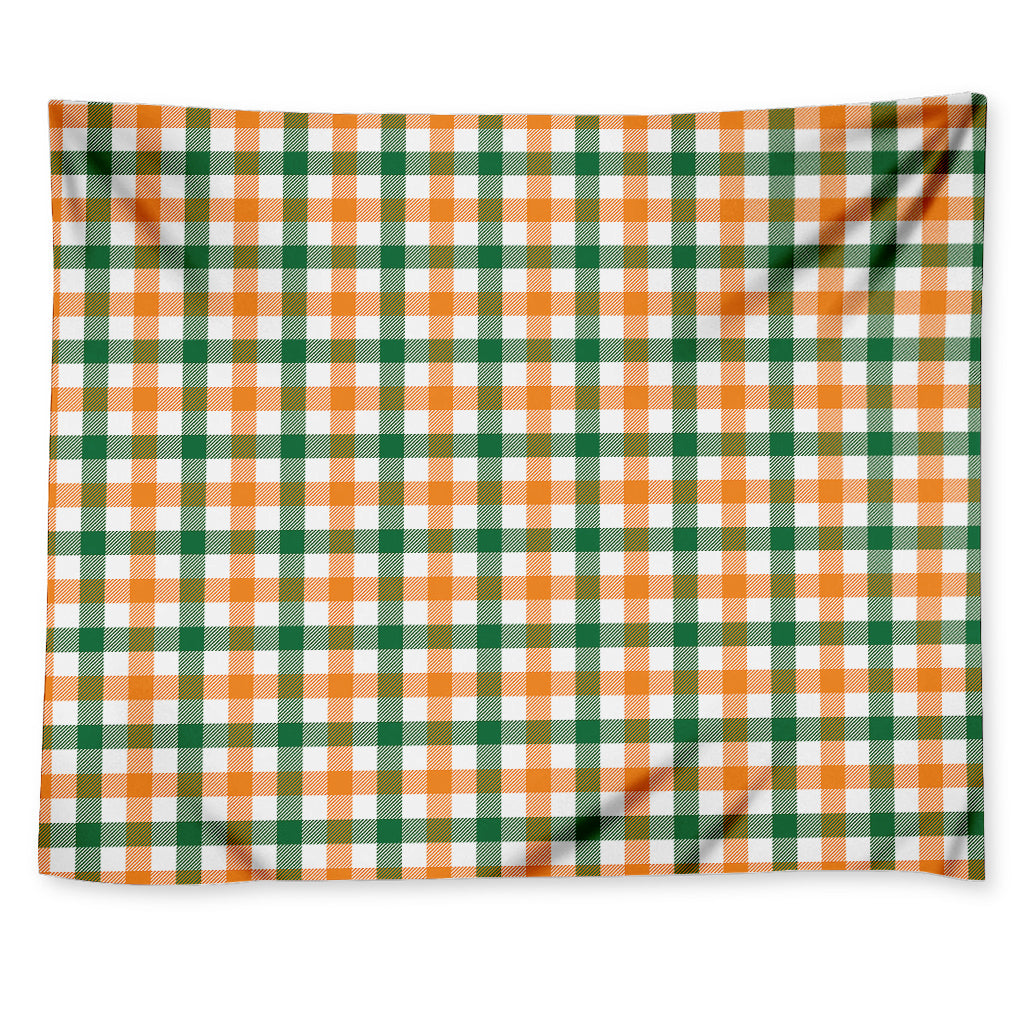 White Orange And Green Plaid Print Tapestry