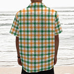 White Orange And Green Plaid Print Textured Short Sleeve Shirt