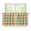 White Orange And Green Plaid Print Tier Curtains