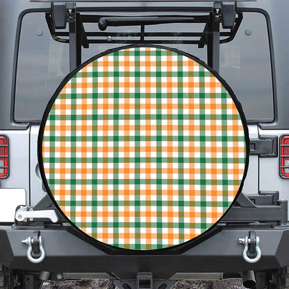 White Orange And Green Plaid Print Tire Cover