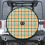 White Orange And Green Plaid Print Tire Cover With Camera Hole