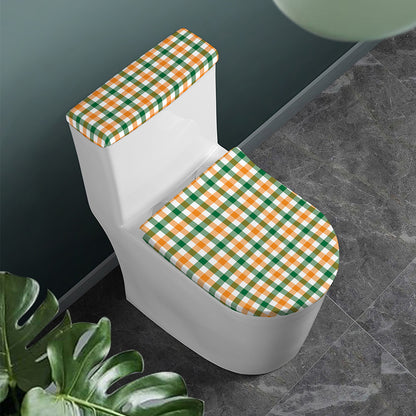 White Orange And Green Plaid Print Toilet Lid And Tank Cover Set