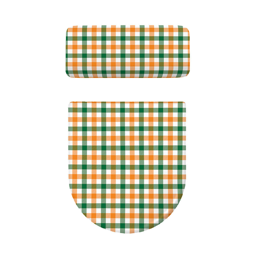 White Orange And Green Plaid Print Toilet Lid And Tank Cover Set
